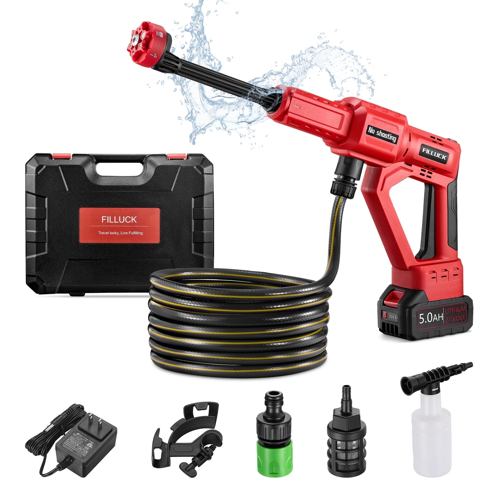 Filluck 1060PSI Cordless Pressure Washer, Portable Handheld High-Pressure Car Washer with 5.0Ah Long-Lasting Battery, 3-Speed Adjustable, 2.8 GPM, 6-in-1 Nozzle for Car Cleaning/Garden/Floor